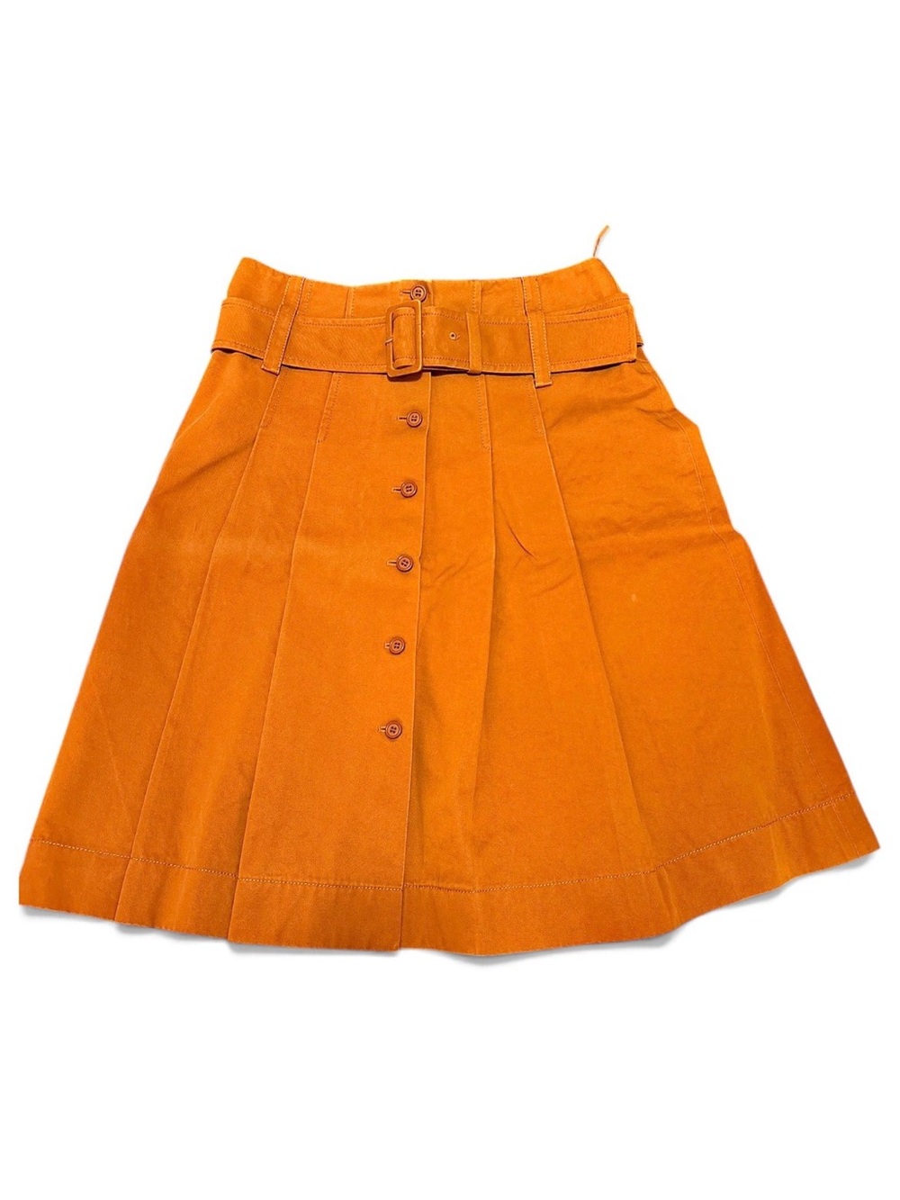 Prada Burnt Orange A-Line Button-Front Skirt with Belt